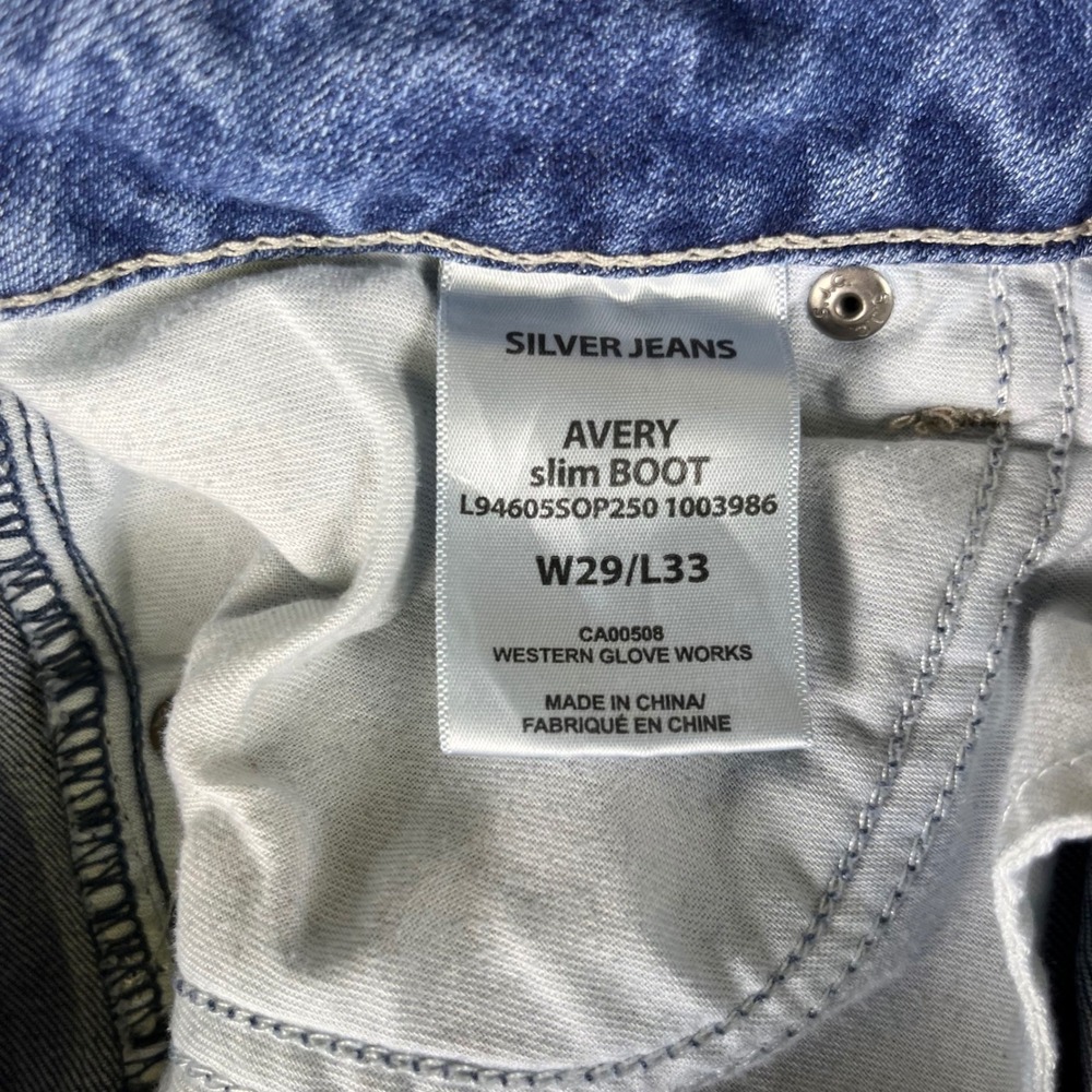 Silver Jeans Avery Slim Bootcut Jeans Womens W29 L33 Blue Distressed Side Slit - Picture 9 of 11